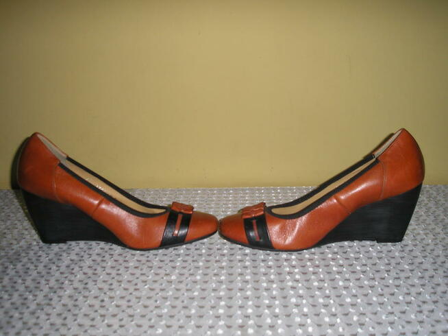 nowe czółenka-koturny edeo 40 26cm. skóra naturalna