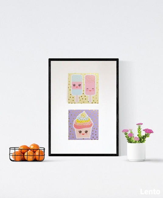 pastelowy obrazek z ciastkami, a4 plakat słodycze