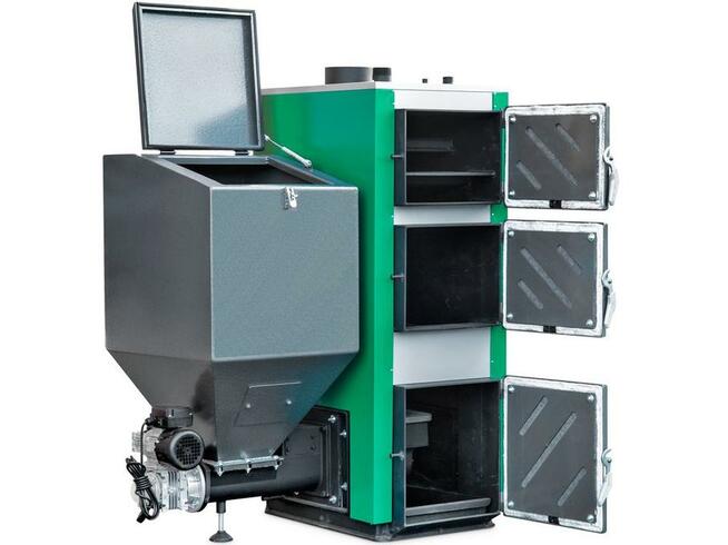 Kocioł z podajnikiem na ekogroszek + ruszt drewno 10kW >60m2