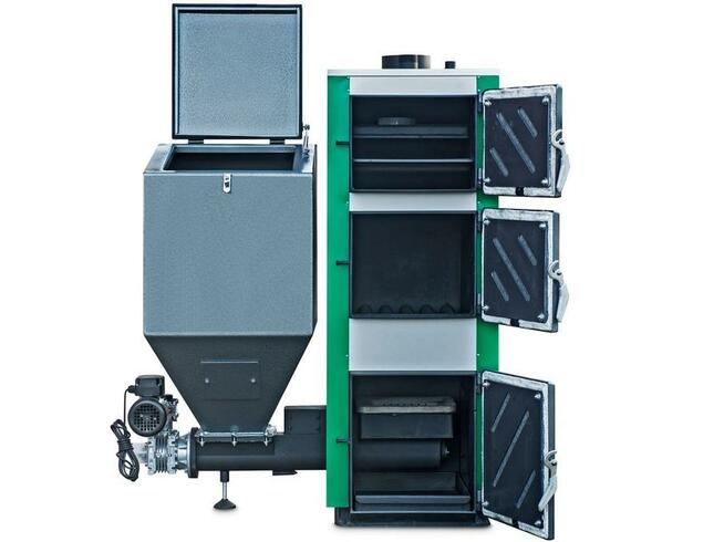 Kocioł z podajnikiem na ekogroszek + ruszt drewno 10kW >60m2