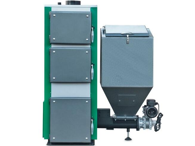 Kocioł z podajnikiem na ekogroszek + ruszt drewno 10kW >60m2