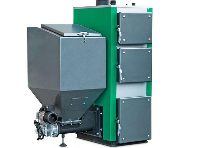 Kocioł z podajnikiem na ekogroszek + ruszt drewno 10kW >60m2