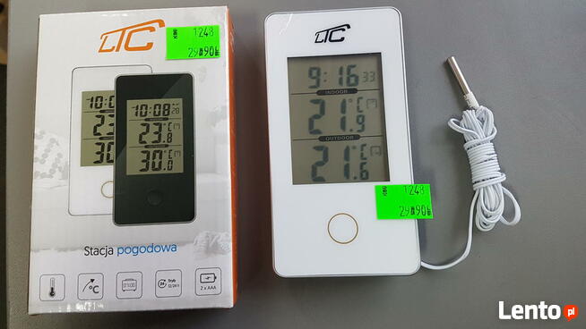 STACJA POGODOWA TERMOMETR, BUDZIK, BIAŁA