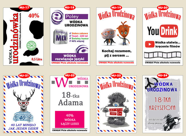 Naklejki Etykiety na WÓDKĘ na URODZINY 18 30 40 50 60 70 80