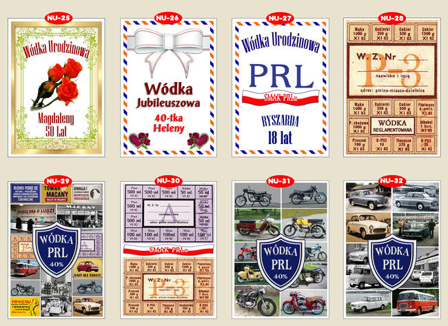 Naklejki Etykiety na WÓDKĘ na URODZINY 18 30 40 50 60 70 80
