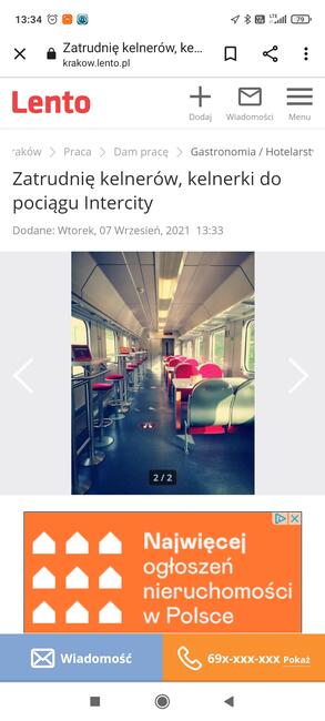 Zatrudnię kelnerów i kelnerki do Pociągu Intercity