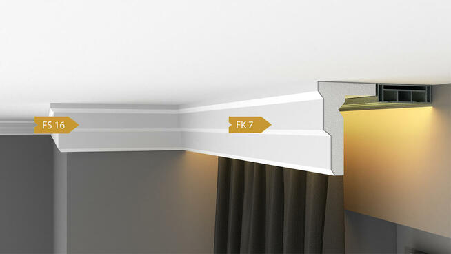 Zabudowa szyny sufitowej, maskownica karnisza FK7