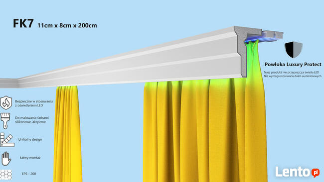 Zabudowa szyny sufitowej, maskownica karnisza FK7