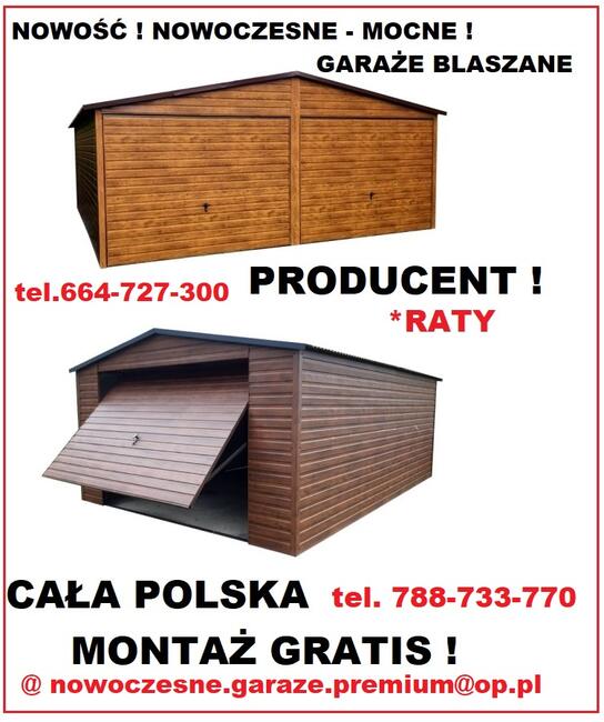 Garaż NOWOCZESNY np 6x5 dwuspad 2x uchylna ORZECH CAŁY KRAJ