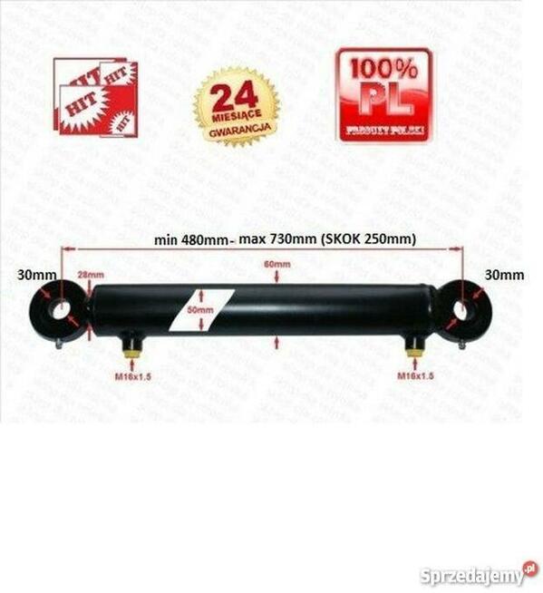 CYLINDER hydrauliczny SIŁOWNIK tłok skok 250 2-str