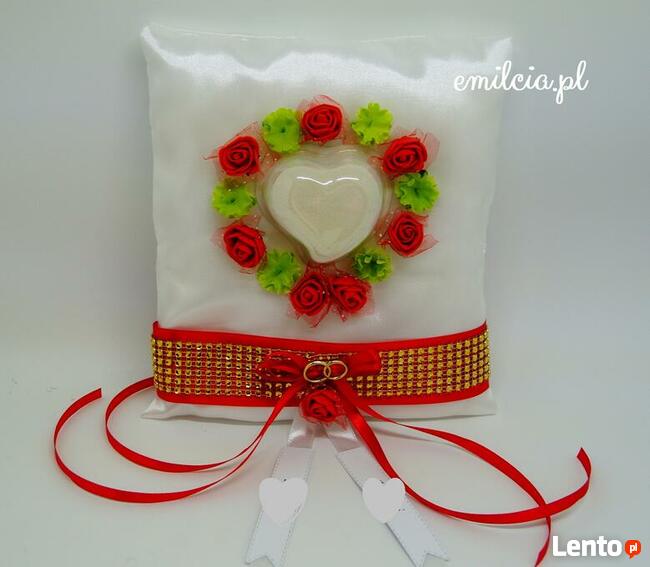 Poduszka Na OBRĄCZKi Róż i Srebro OZDOBA ŚLUB Wesele Wedding