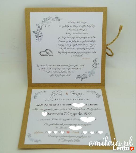 Zaproszenia + Koperta Ślub Wesele Wedding