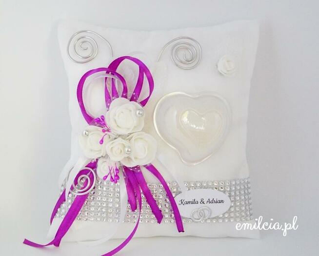 Poduszka Na OBRĄCZKi Biel, Zieleń i Srebro ŚLUB emilcia.pl