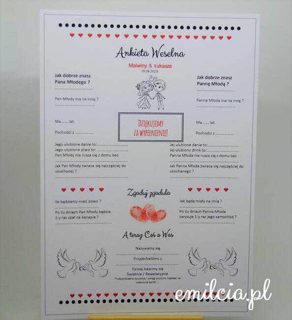 Ankieta A5 Ślub Wesele Wedding