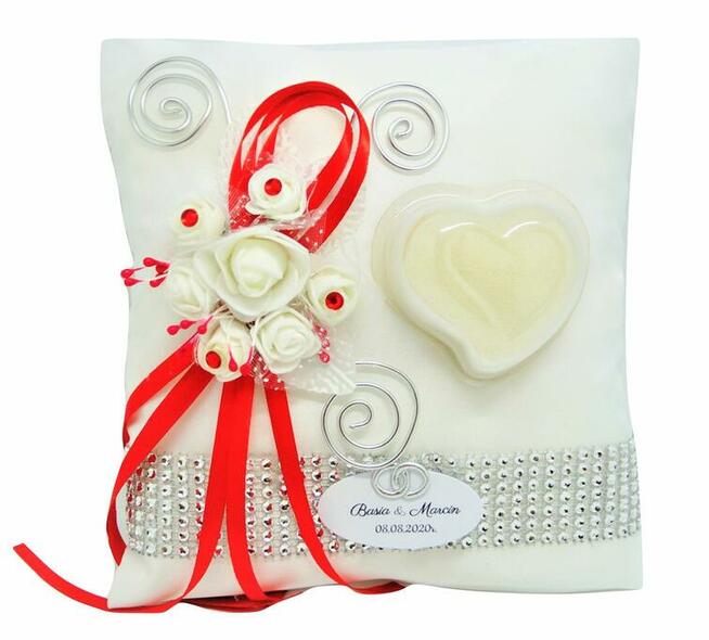 Poduszka Na OBRĄCZKi Biel, Zieleń i Srebro ŚLUB emilcia.pl