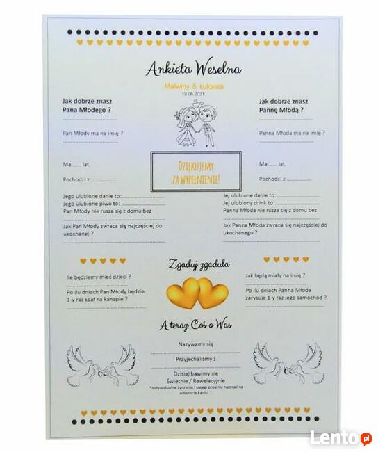 Ankieta A5 Ślub Wesele Wedding