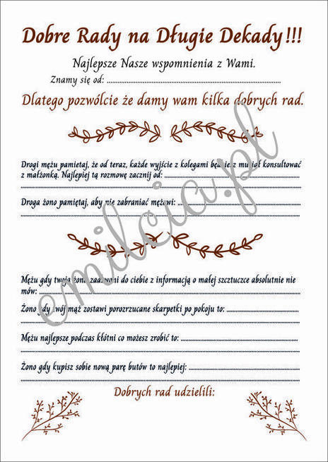 Ankiety Weselne A4 lub 2x A5