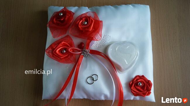 Poduszka Na OBRĄCZKi Róż i Srebro OZDOBA ŚLUB Wesele Wedding