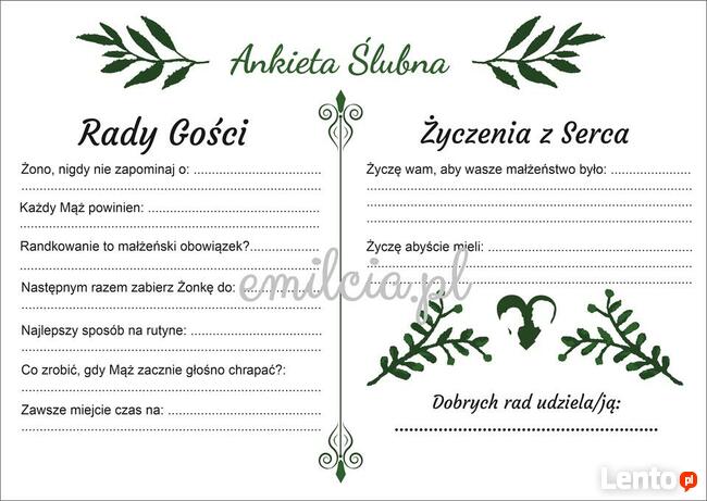 Ankiety Weselne A4 lub 2x A5