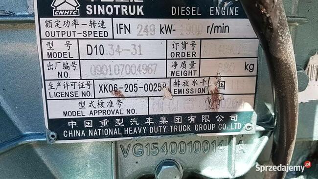Chiński silnik D10.34-31, 249kW, 1900r/min