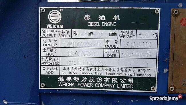 Chiński silnik WP10.300N, 221kW, 1900r/min