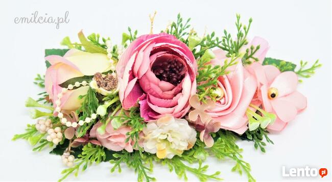 Grzebyk ozdoba do włosów Pudrowy Róż - Ecru Ozdoba Ślub