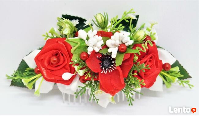 Grzebyk ozdoba do włosów Czerwony - Biel i Zieleń Ozdoba