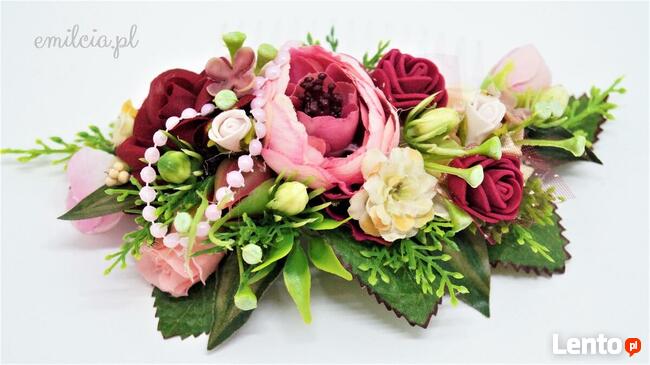 Grzebyk ozdoba do włosów Bordowo - Różowa Ozdoba Ślub