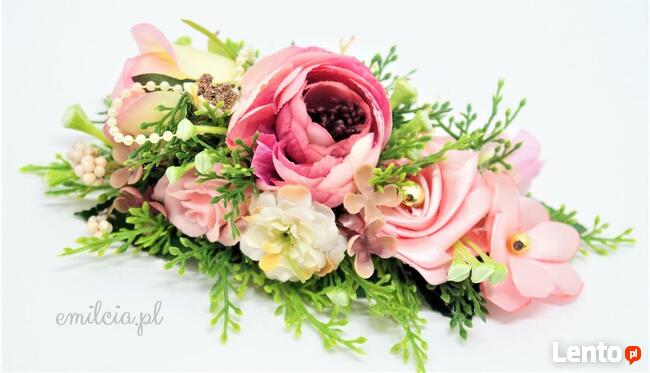 Grzebyk ozdoba do włosów Pudrowy Róż - Ecru Ozdoba Ślub