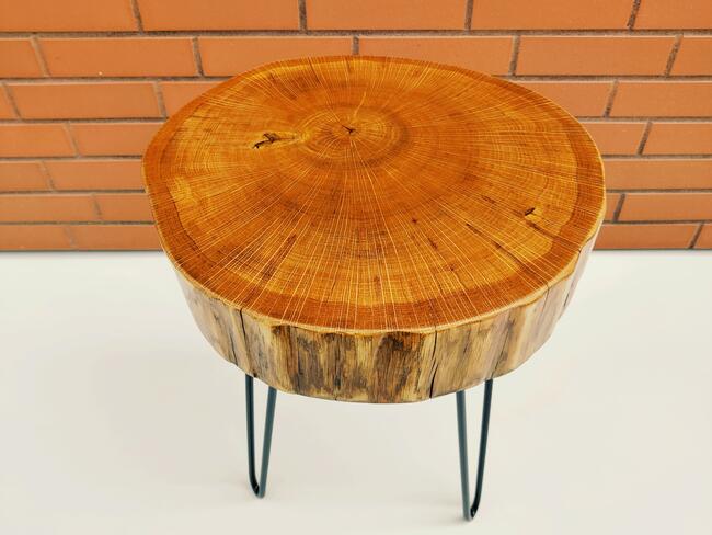 Stolik kawowy drewniany, plaster drewna, loft, żywica