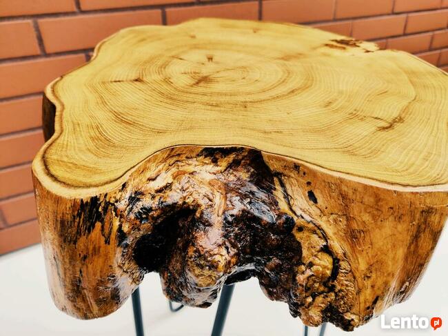 Stolik kawowy drewniany, plaster drewna, loft, żywica