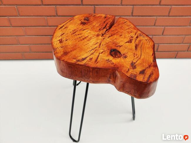 Stolik kawowy drewniany, plaster drewna, loft, żywica