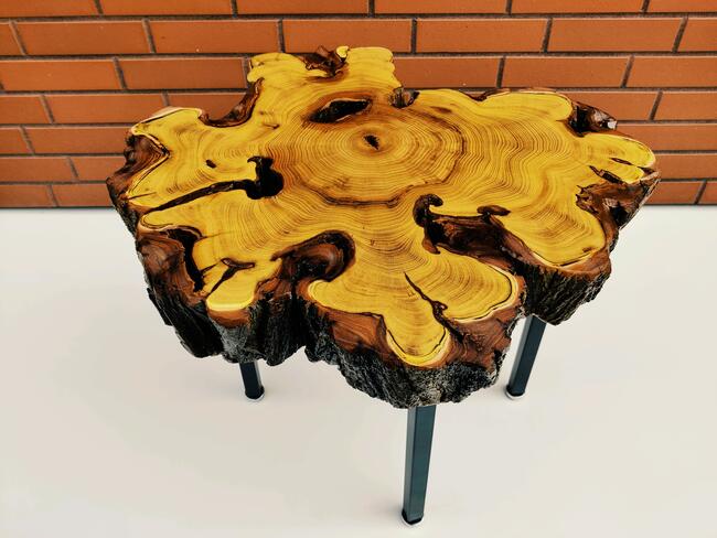 Stolik kawowy drewniany, plaster drewna, loft, żywica