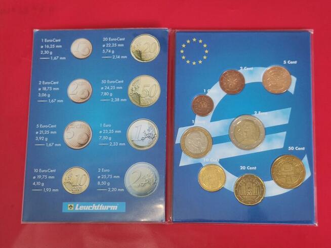 Austria, klaser z monetami od 2 euro do 1 centa - 8szt