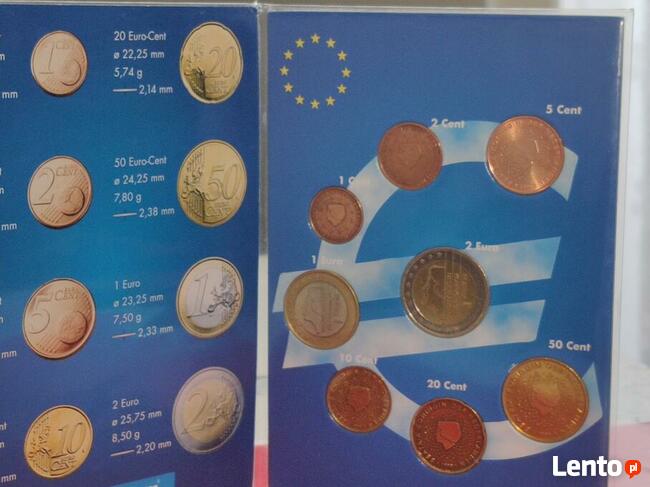 Holandia, klaser z monetami od 2 euro do 1 centa - 8szt.