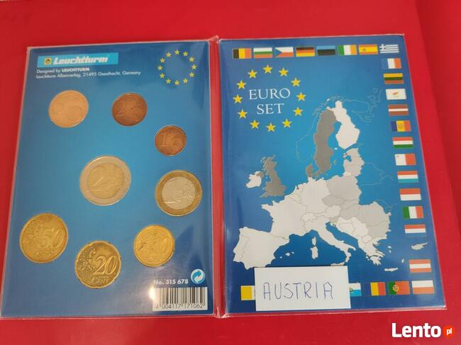 Austria, klaser z monetami od 2 euro do 1 centa - 8szt