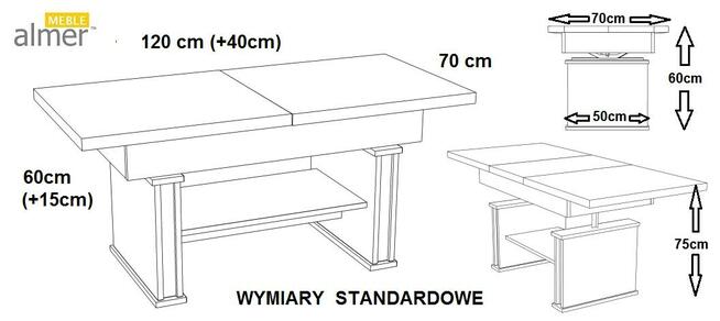 Ławostół Ława L05 WENGE CIEMNE rozkładana 120+40x70 w.60+15