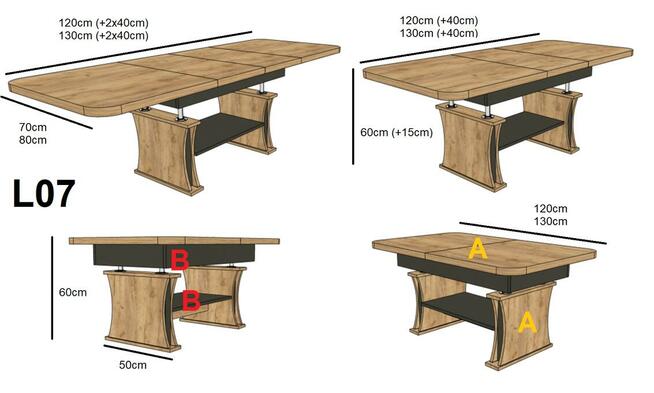 Ławostół L07 rozkładany do 200/210cm podnoszony nowoczesny