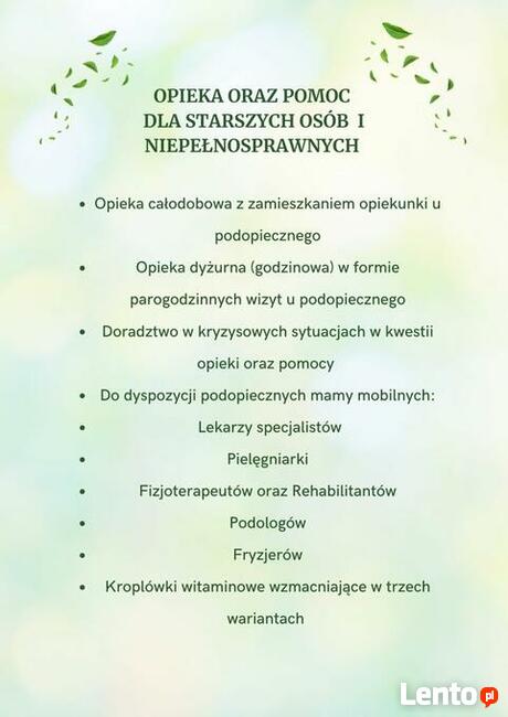 Opieka i pomoc dla starszych osób I niepełnosprawnych