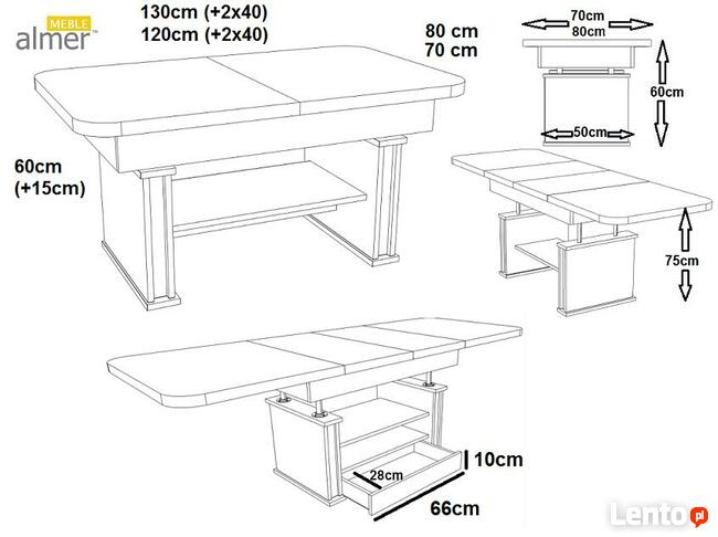 Ławostół Ława L15 Szuflada Półka rozkładana Dąb Craft Złoty