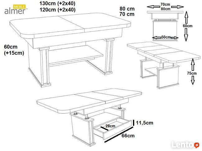 Ławostół Ława Stół L15 szuflada rozkładany Dąb Craft Złoty