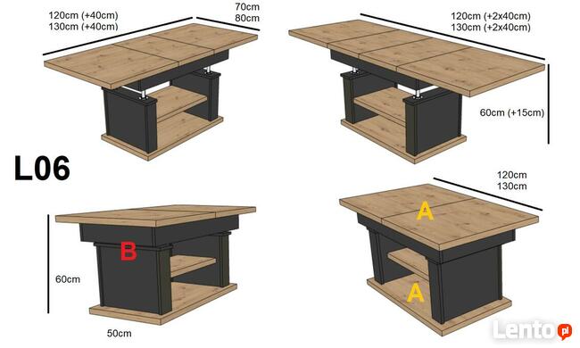 Ławostół Ława Stół Loft L06 rozkładany Beton Jasny Biały