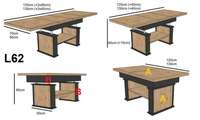 Ławostół Ława Stół L62 rozkładany Biały Czarny do 200/210cm