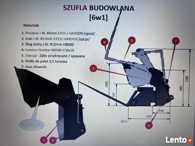 Łyżka 6 w 1 szufla budowlana widły hardox JCB manitou cat