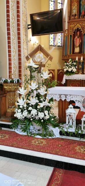 Gołąbek z imieniem dekoracja Pierwsza komunia