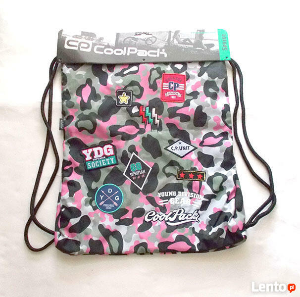 różowo szary worek dla dziewczyny, naszywki workoplecak