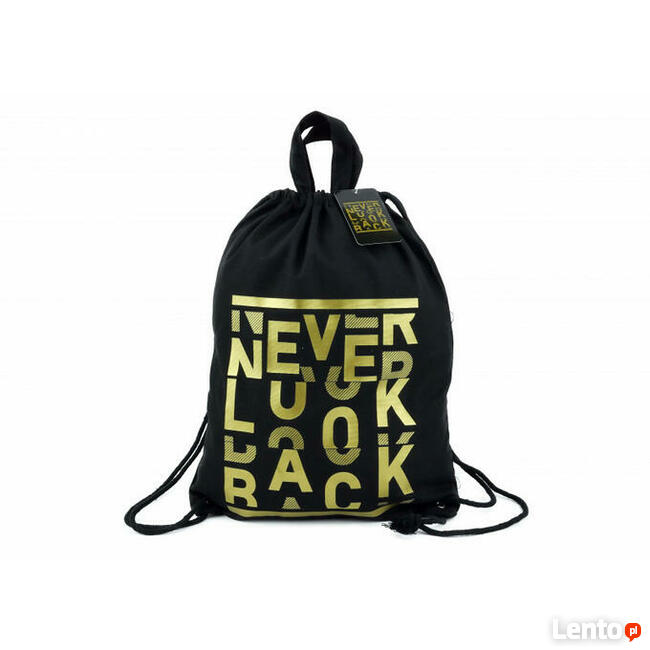czarno złoty worek, workoplecak z napisami płocienny worek