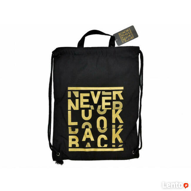 czarno złoty worek, workoplecak z napisami płocienny worek