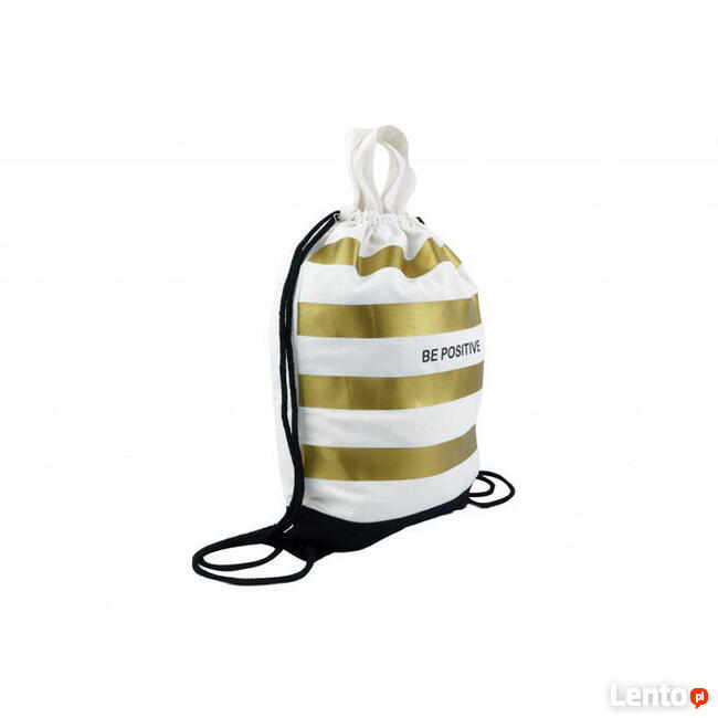 płocienny workoplecak, złoty worek w pasy