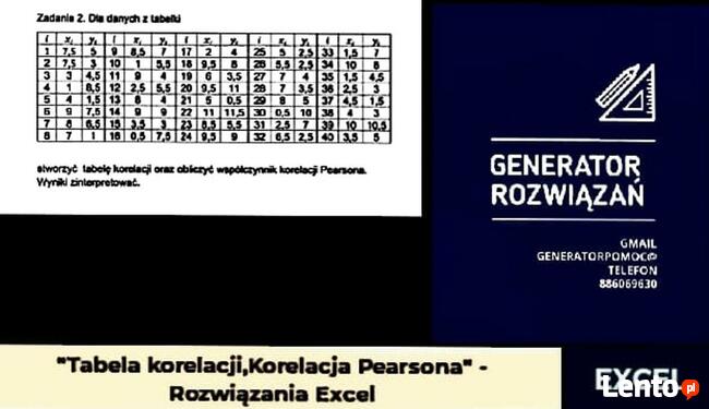 Tabela korelacji, Korelacja Pearsona - Rozwiązania Excel